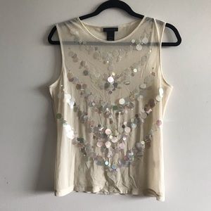 Sheer stretch tank with iridescent bead details